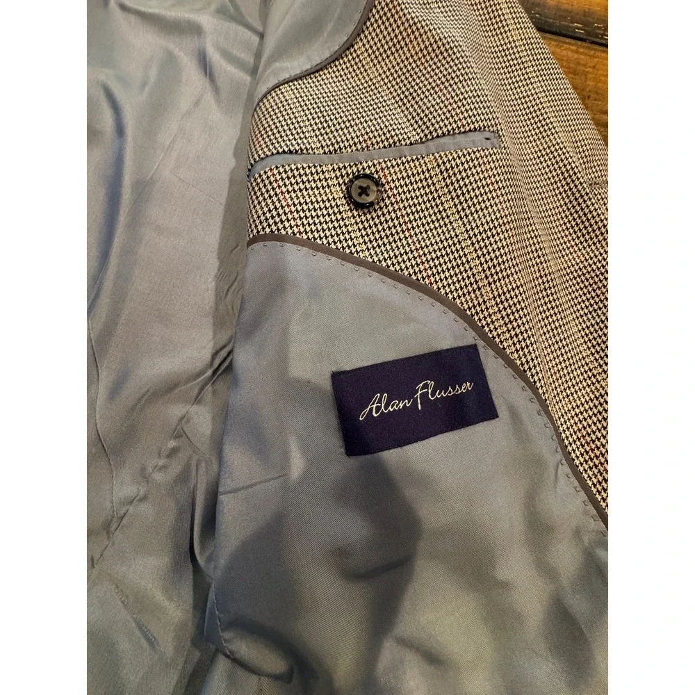 Alan Flusser Blazer Gray Glen Check Silk Wool 3-Button Sport Coat 44R